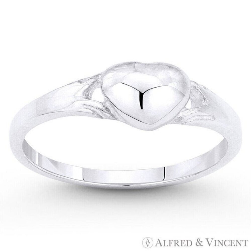 Domed Heart Charm Promise Ring in .925 Sterling Silver - Size 7